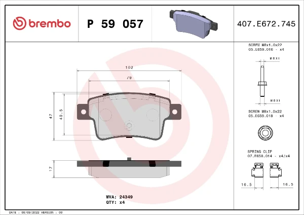 Задні гальмівні колодки P59057 Brembo