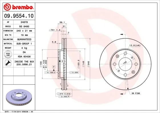 Гальмівні диски передні 09955410 Brembo