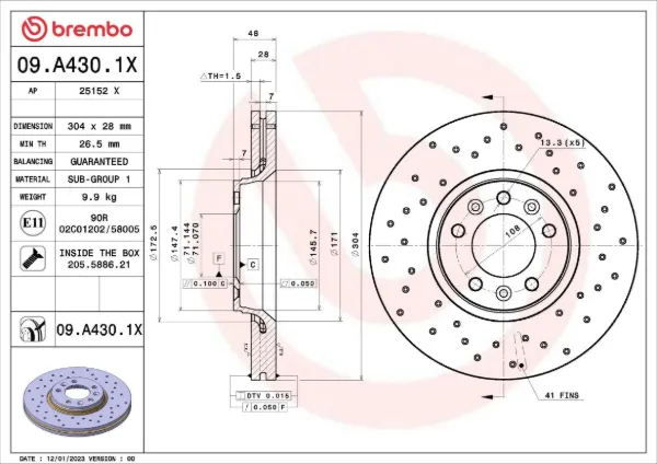 Гальмівні диски передні 09A4301X Brembo