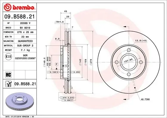 Гальмівні диски передні 09B58821 Brembo