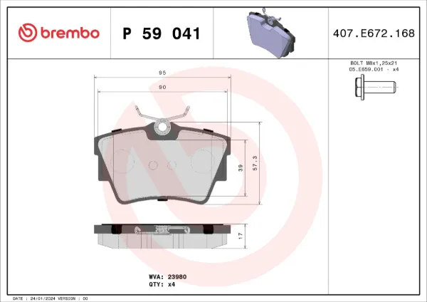 Задні гальмівні колодки P59041 Brembo