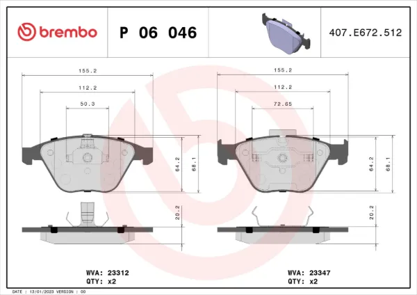 Передні тормозні колодки P06046 Brembo