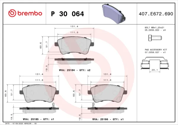 Передні тормозні колодки P30064 Brembo