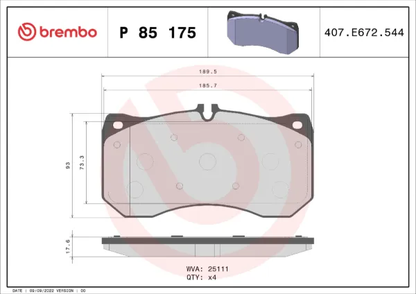 Передні тормозні колодки P85175 Brembo