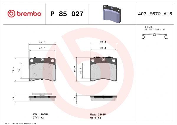 Передні тормозні колодки P85027 Brembo