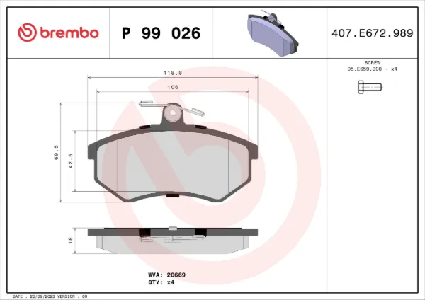 Передні тормозні колодки P99026 Brembo