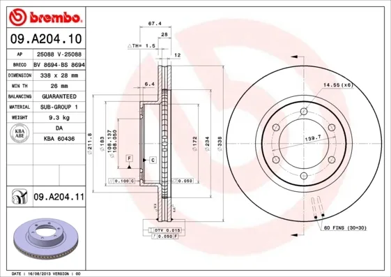 Гальмівні диски передні 09A20410 Brembo
