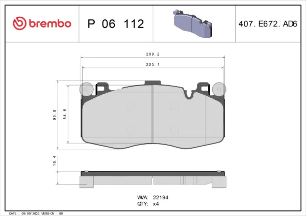 Передні тормозні колодки P06112 Brembo