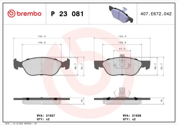 Передні тормозні колодки P23081 Brembo