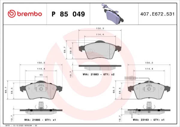 Передні тормозні колодки P85049 Brembo