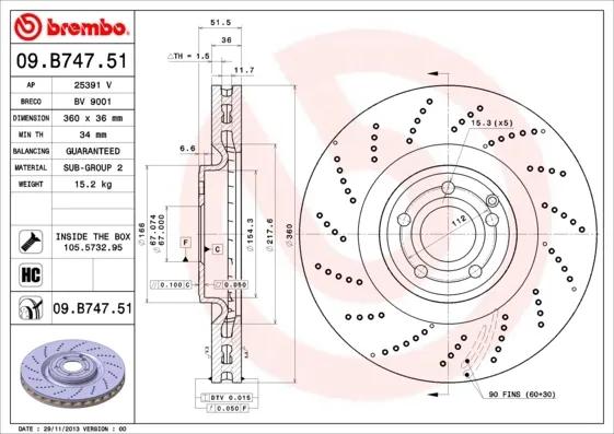 Гальмівні диски передні 09B74751 Brembo