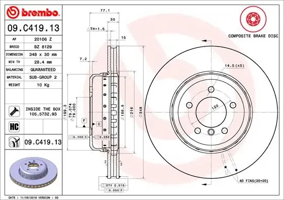 Гальмівні диски передні 09C41913 Brembo