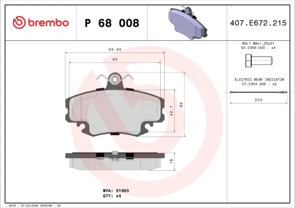 Передні тормозні колодки P68008 Brembo
