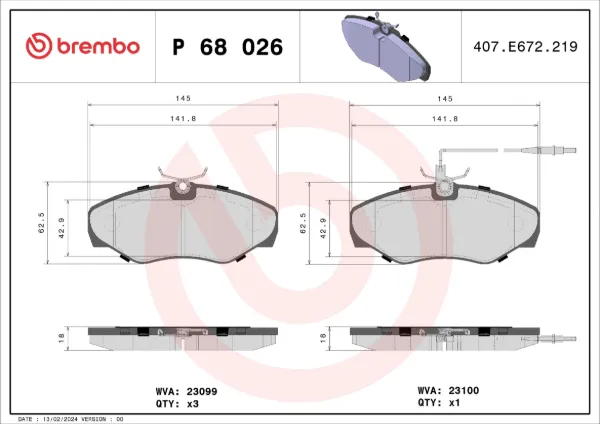 Передні тормозні колодки P68026 Brembo