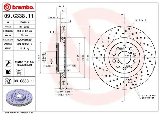 Гальмівні диски передні 09C33811 Brembo