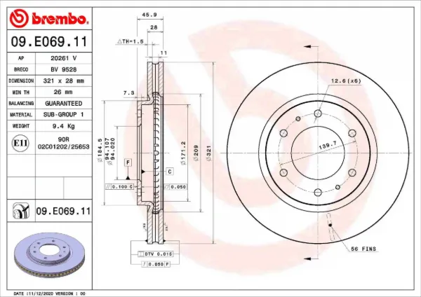Гальмівні диски передні 09E06911 Brembo
