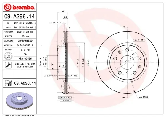 Гальмівні диски передні 09A29611 Brembo