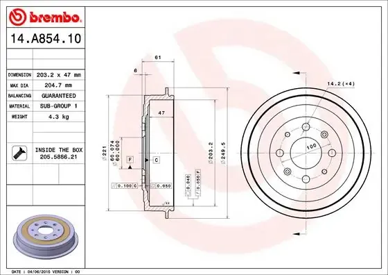 Барабан гальмівний задній 14A85410 Brembo