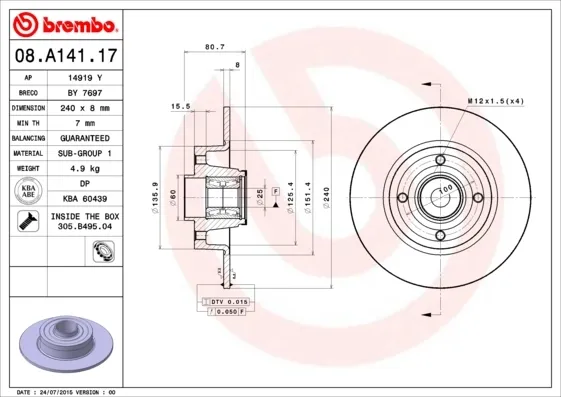Гальмівні диски 08A14117 Brembo