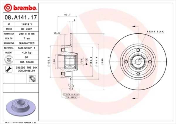 Гальмівні диски 08A14117 Brembo