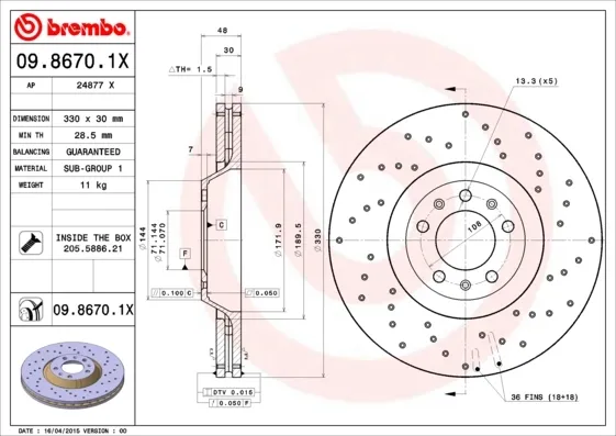 Гальмівні диски передні 0986701X Brembo