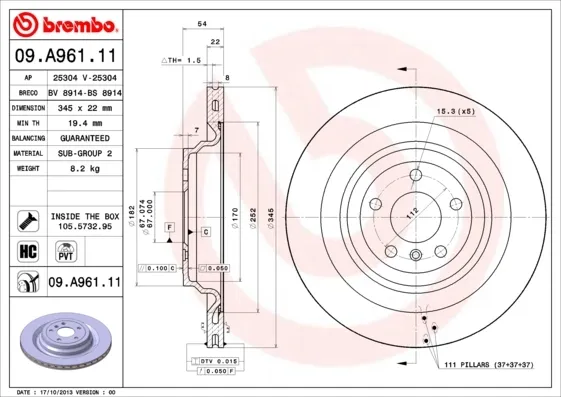 Гальмівні диски 09A96111 Brembo