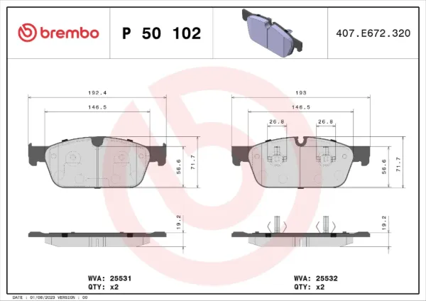 Передні тормозні колодки P50102X Brembo