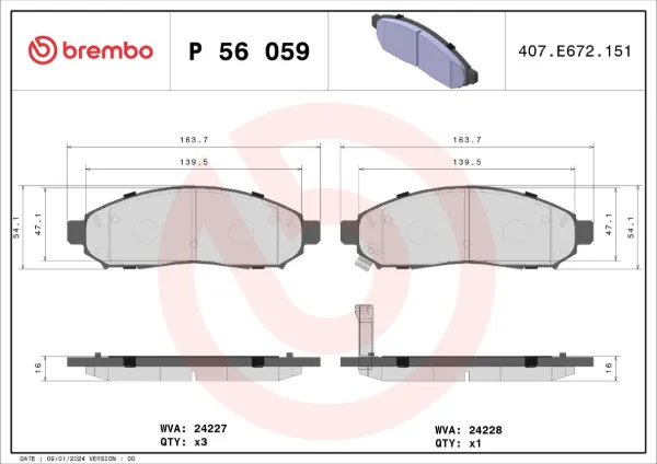 Передні тормозні колодки P56059 Brembo