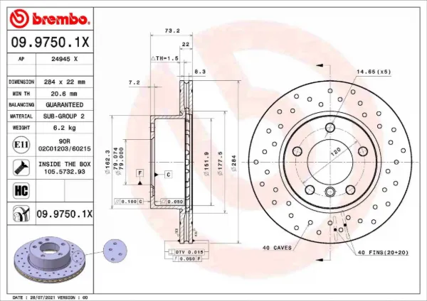 Гальмівні диски передні 0997501X Brembo