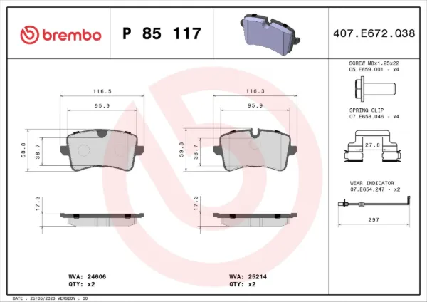 Задні гальмівні колодки P85117 Brembo