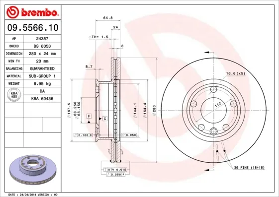 Гальмівні диски передні 09556610 Brembo