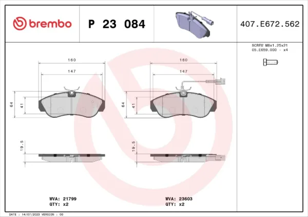 Передні тормозні колодки P23084 Brembo