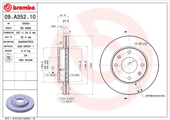 Гальмівні диски передні 09A35210 Brembo