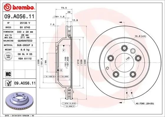 Гальмівні диски 09A05611 Brembo