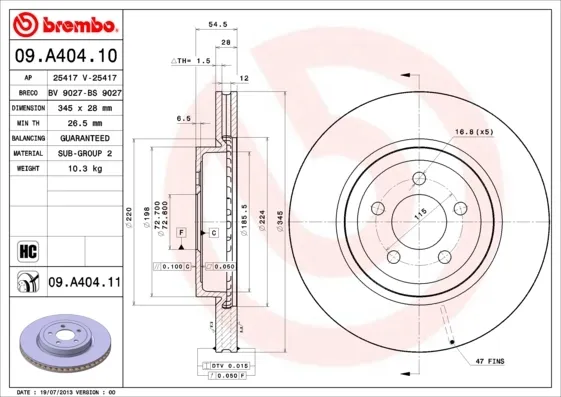 Гальмівні диски передні 09A40411 Brembo