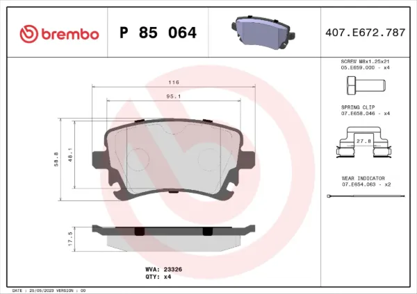 Задні гальмівні колодки P85064 Brembo