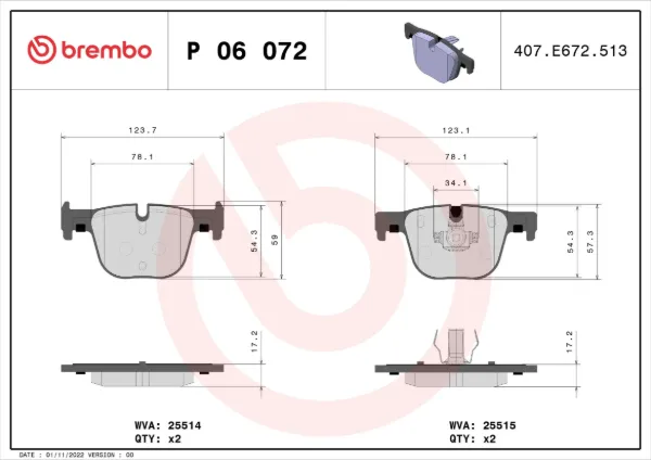 Задні гальмівні колодки P06072 Brembo