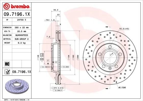 Гальмівні диски передні 0971961X Brembo
