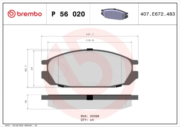 Задні гальмівні колодки P56020 Brembo