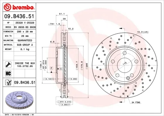 Гальмівні диски передні 09B43651 Brembo