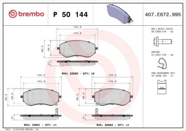 Передні тормозні колодки P50144 Brembo