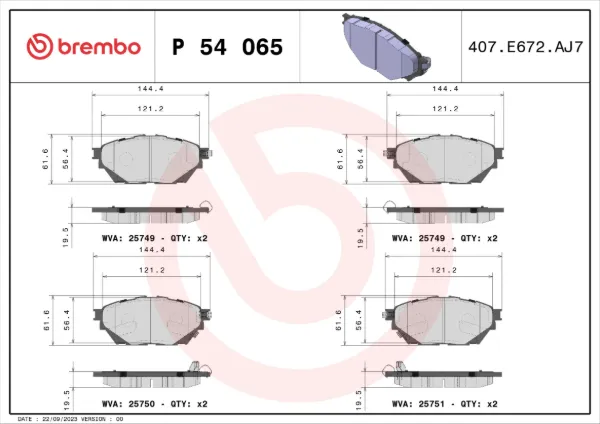 Передні тормозні колодки P54065 Brembo