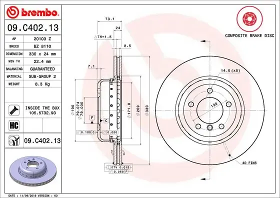 Гальмівні диски передні 09C40213 Brembo