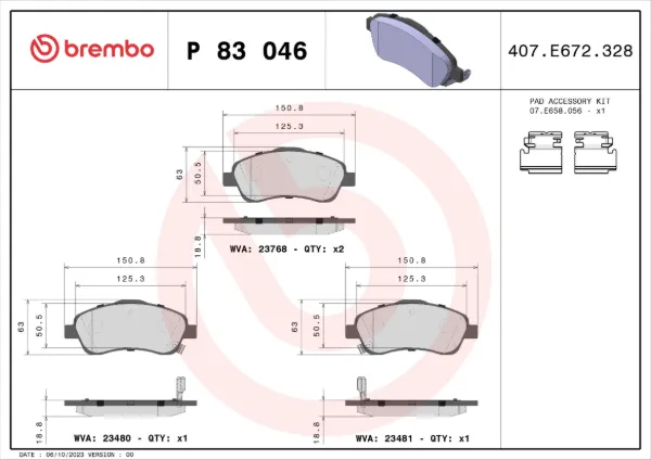 Передні тормозні колодки P83046 Brembo