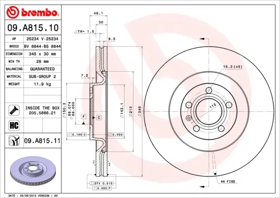 Гальмівні диски передні 09A81511 Brembo