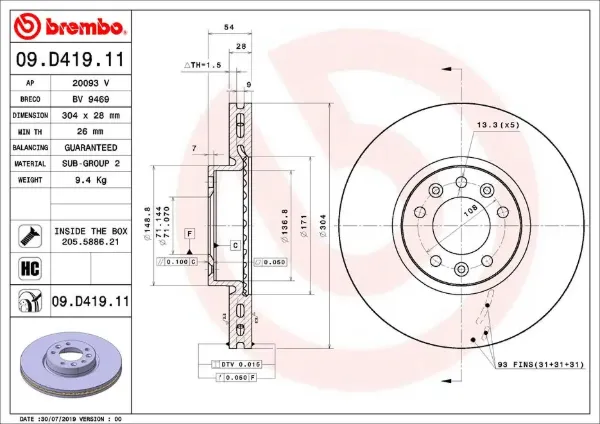 Гальмівні диски передні 09D41911 Brembo