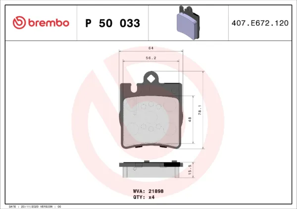 Задні гальмівні колодки P50033 Brembo