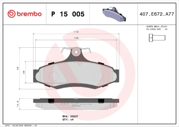 Задні гальмівні колодки P15005 Brembo
