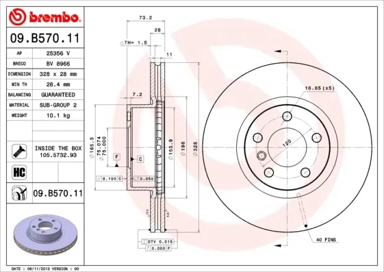 Гальмівні диски передні 09B57011 Brembo