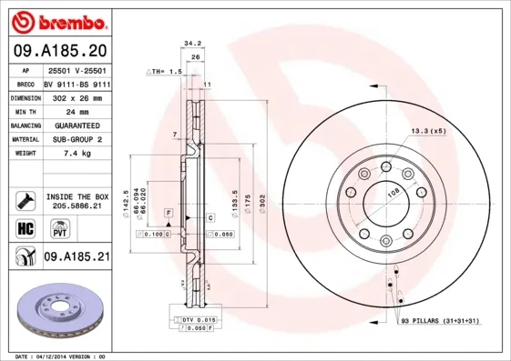 Гальмівні диски передні 09A18521 Brembo